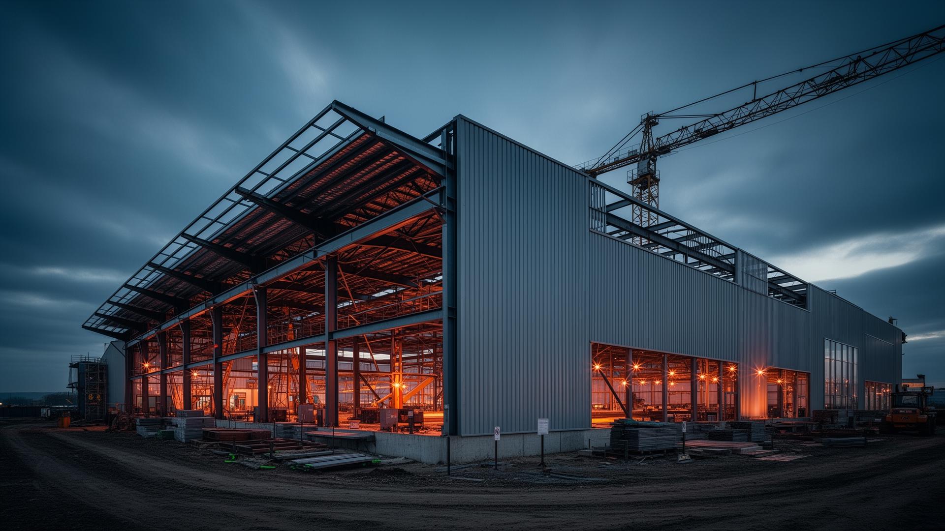 Permanent formwork steel decking on a construction site